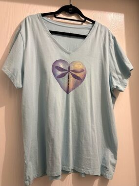 Life Is Good short sleeve  Blue short  sleeve V-neck tee with dragonfly XXL